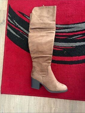 TOP Moda Tan Over-the-Knee Suede Block Heel Boots